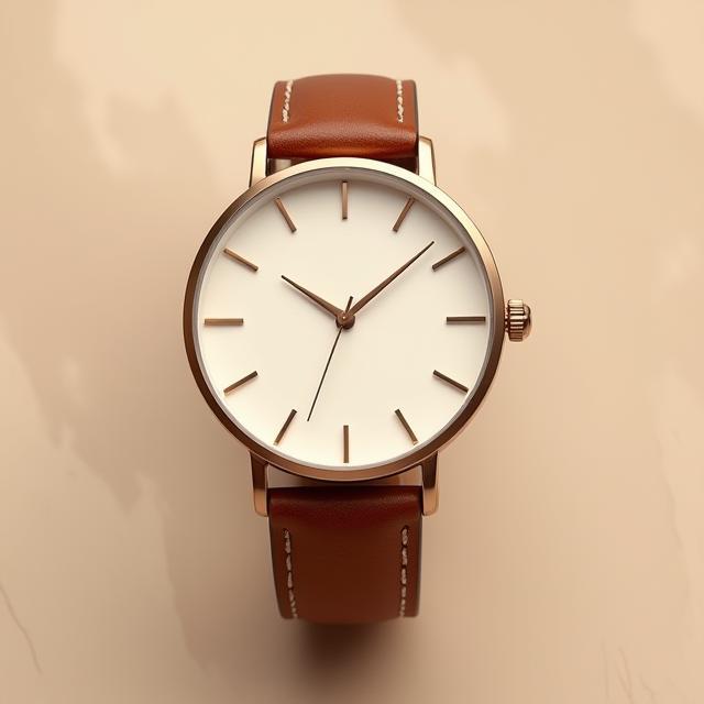 Minimalistic quartz watch on leather strap